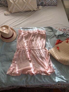 Kiwi Pink Strapless Ruffle Romper Shorts